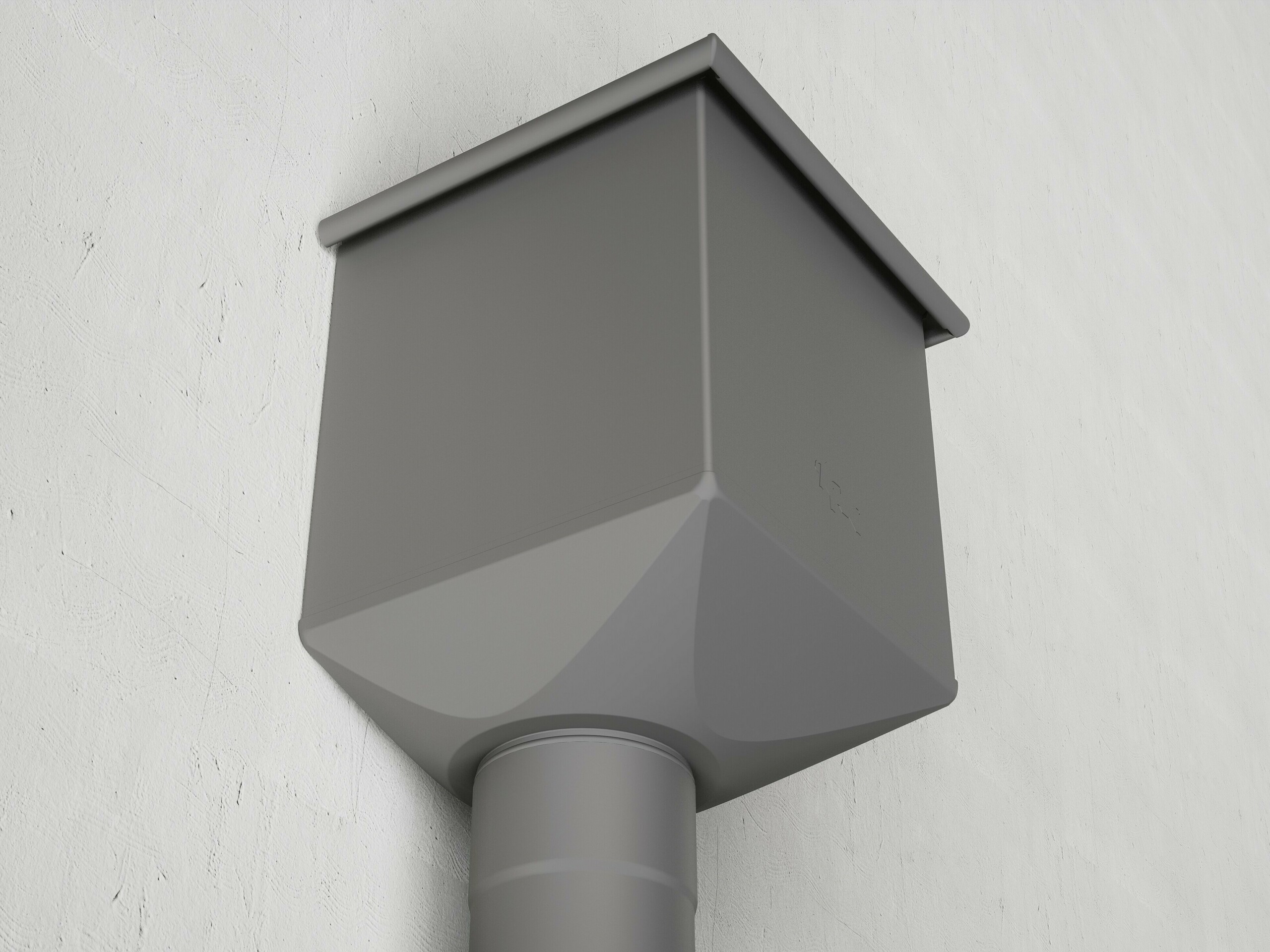 Moderný zberný kotlík PREFA s okrúhlym odtokom v novom, esteticky vylepšenom dizajne – dostupný od roku 2026. Elegantný, minimalistický tvar s prepracovaným dnom a skrátenou celkovou výškou na 310 mm zaisťuje harmonický vzhľad fasády. Čisté línie a odolný hliník podčiarkujú vysokú kvalitu odvodňovacieho systému PREFA. Viditeľná robustnosť a dlhá životnosť spájajú techniku a dizajn na najvyššej úrovni – ideálne pre modernú architektúru s vysokými nárokmi na kvalitu, funkčnosť a štýl. Kompatibilný s existujúcimi systémami PREFA.