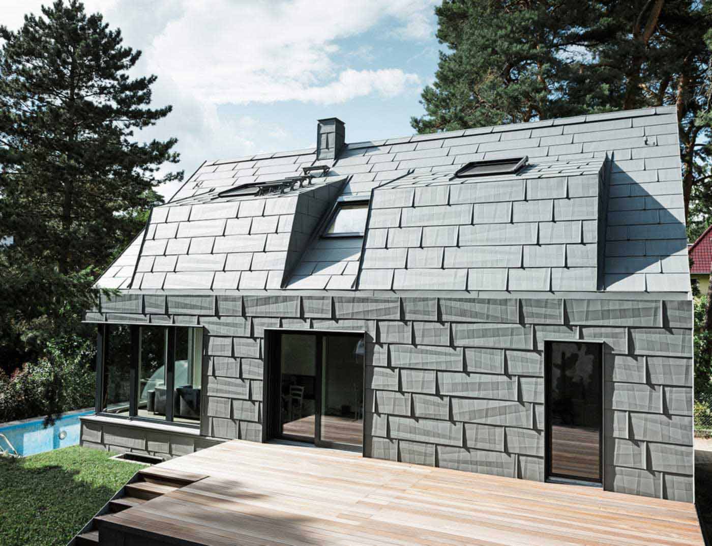 Referenčné objekty PREFA Strešné systémy Strešný panel FX.12 07 P.10 svetlošedá